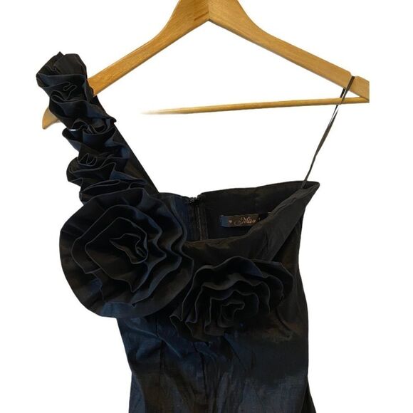 MISO Black Taffeta One Shoulder Fitted Dress 10 - Picture 2 of 8